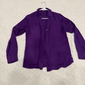 Express Purple Button-Front Blouse